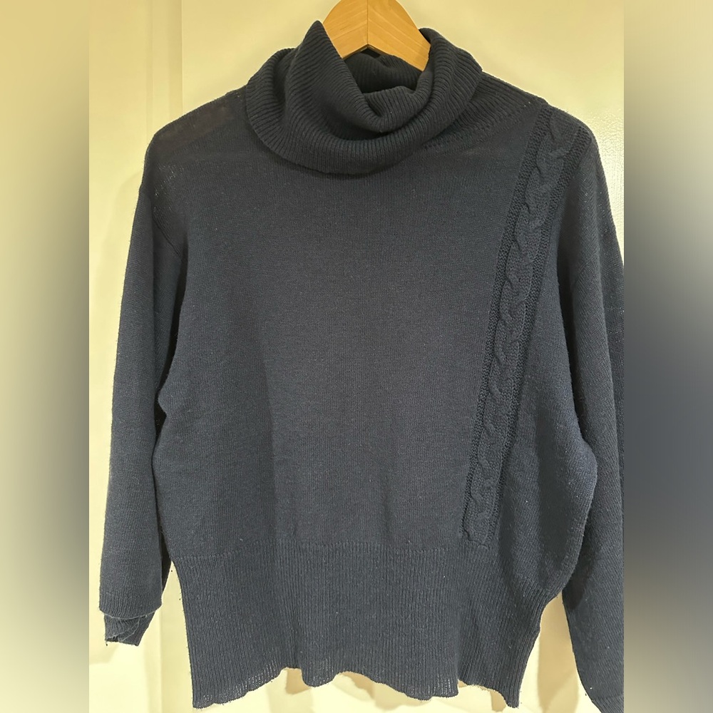 Anthropologie Sparrow Navy Turtleneck Sweater Womens L Knit 3/4 Kimono Sleeve
